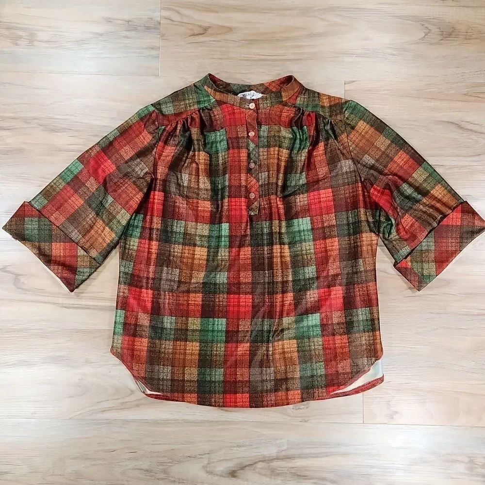 🔹️Fall Colored Oversized Cuffed Sleeve Retro Style Top XLarge